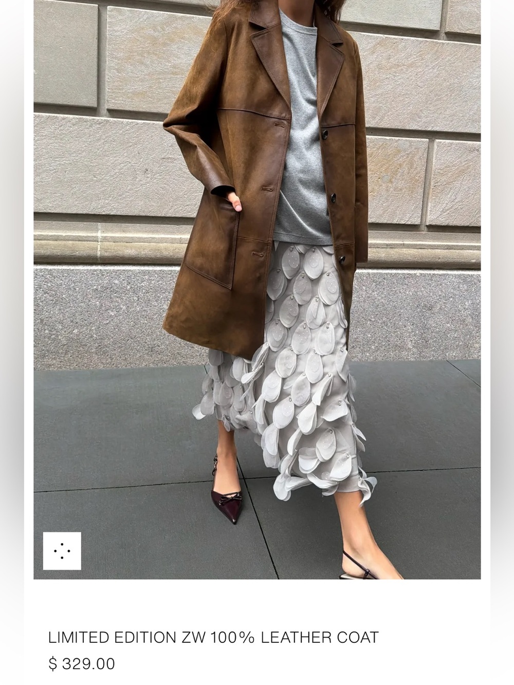 Zara brown 100% leather coat